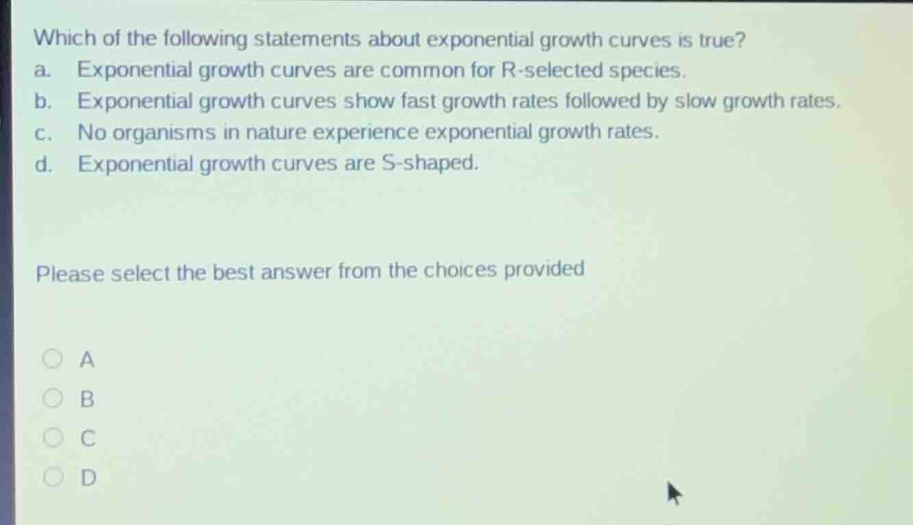 which of the following statements about exponential growth curves is tr…