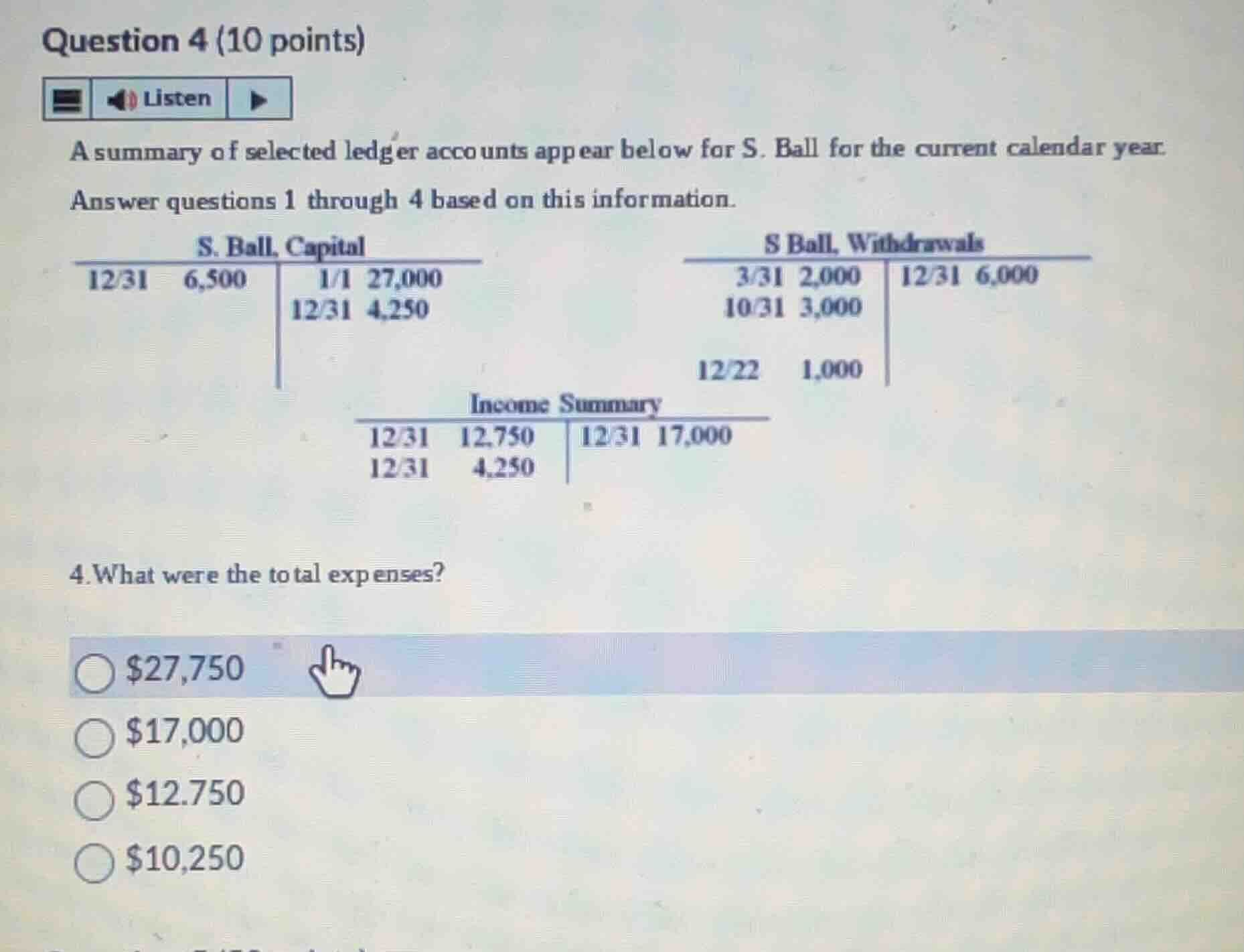 a summary of selected ledger accounts appear below for s. ball for the …