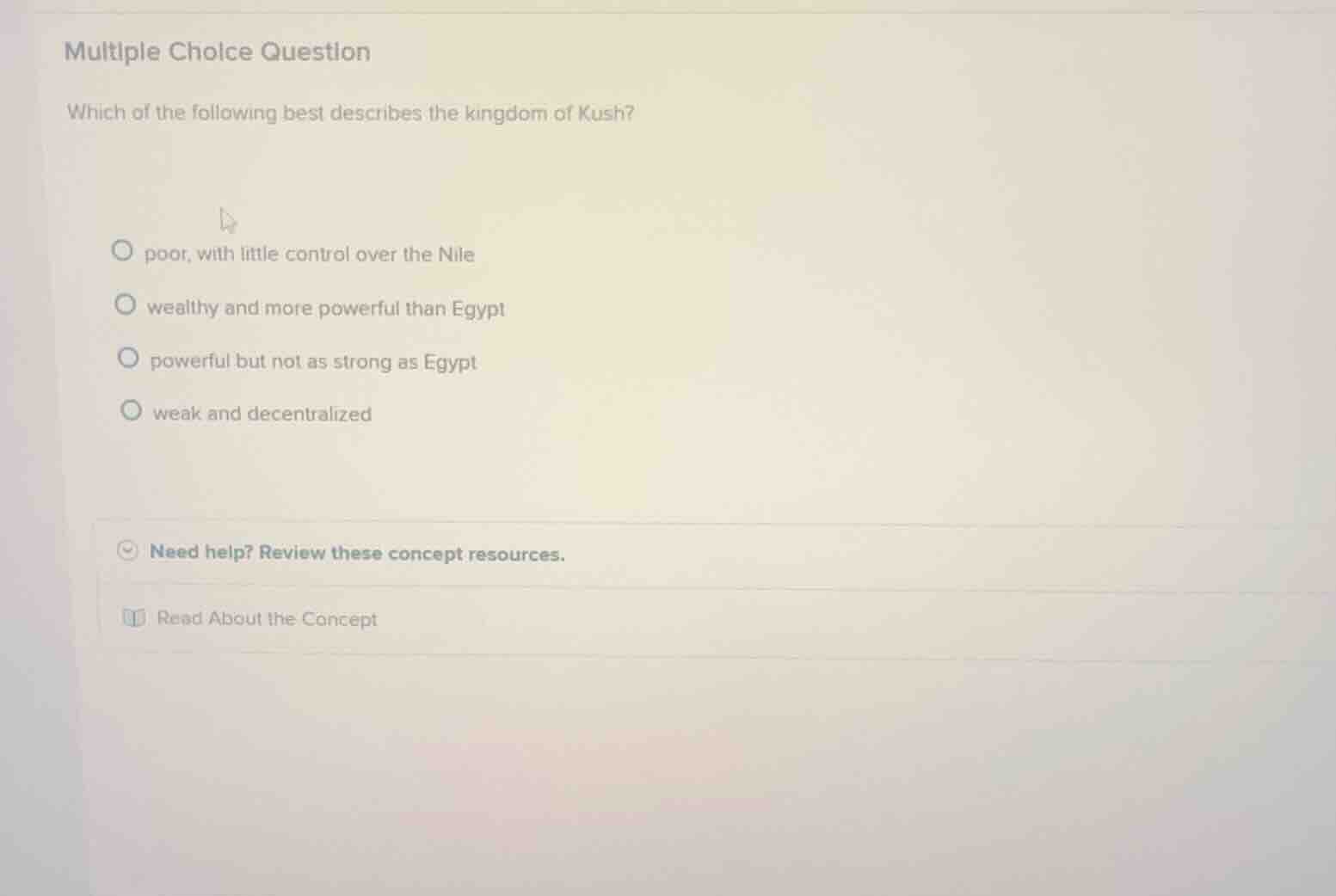 multiple choice question which of the following best describes the king…