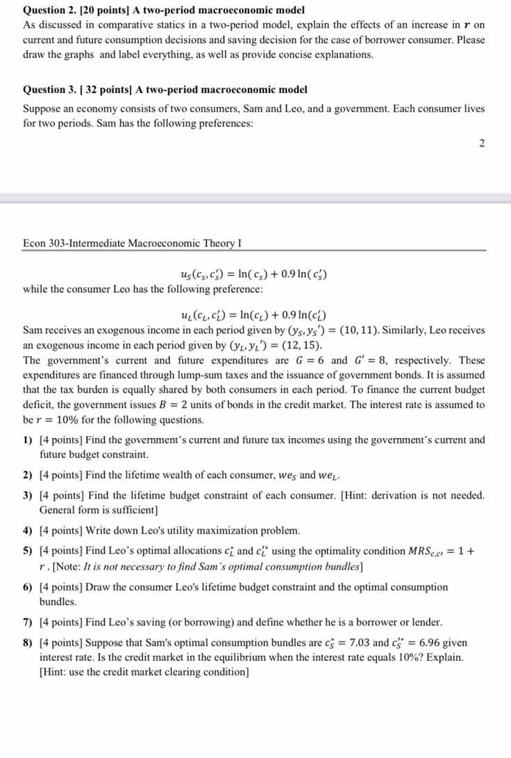 question 2. 20 points a two-period macroeconomic model as discussed in …