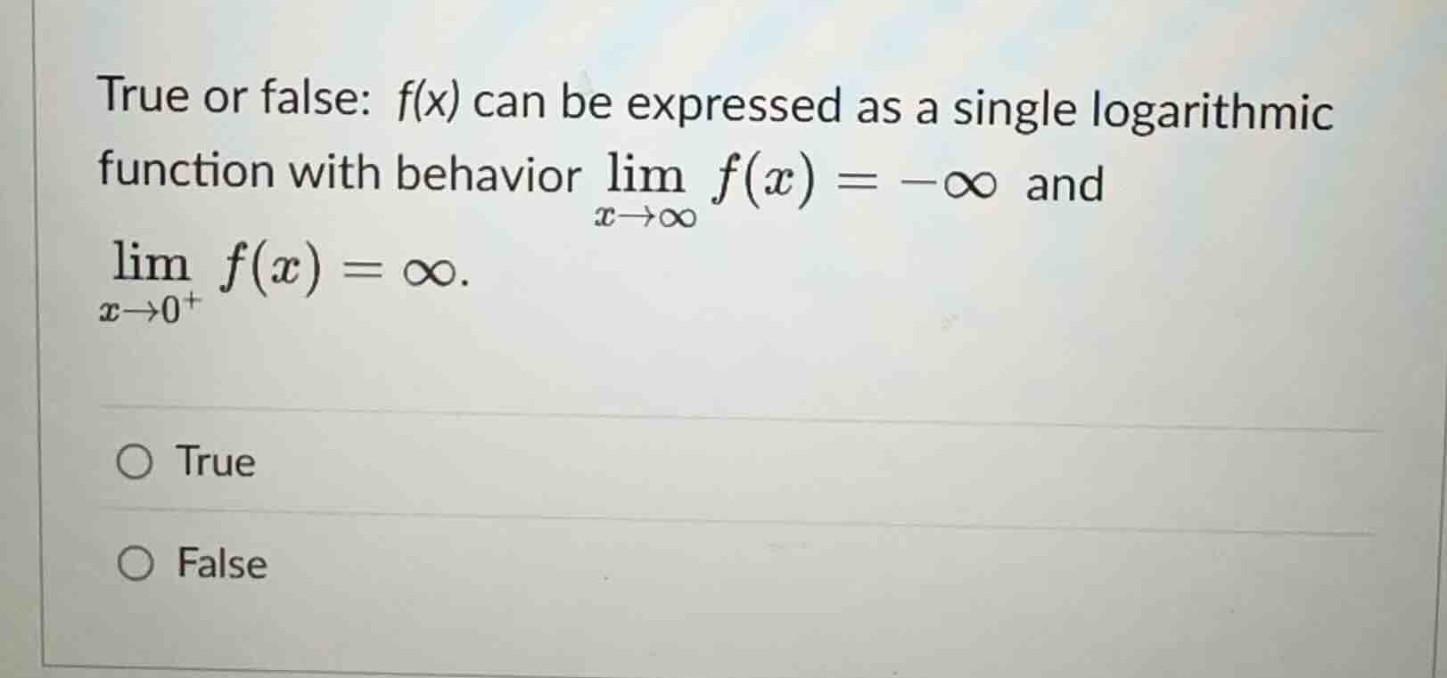 true or false: (f(x)) can be expressed as a single logarithmic function…