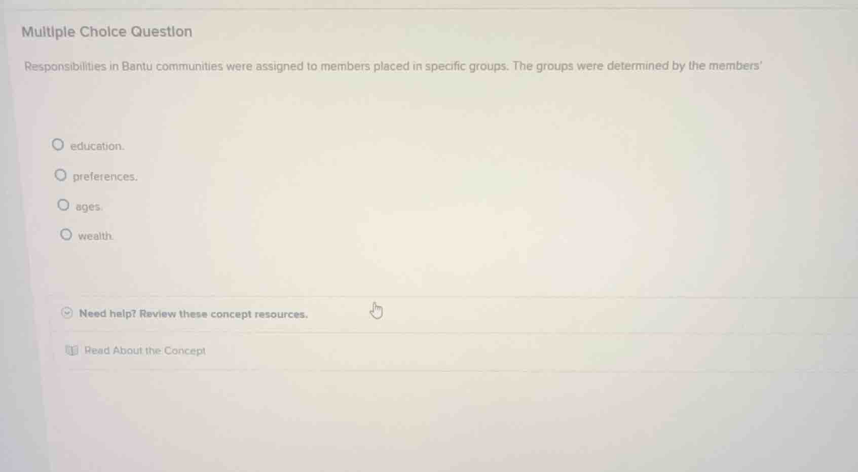 multiple choice question responsibilities in bantu communities were ass…