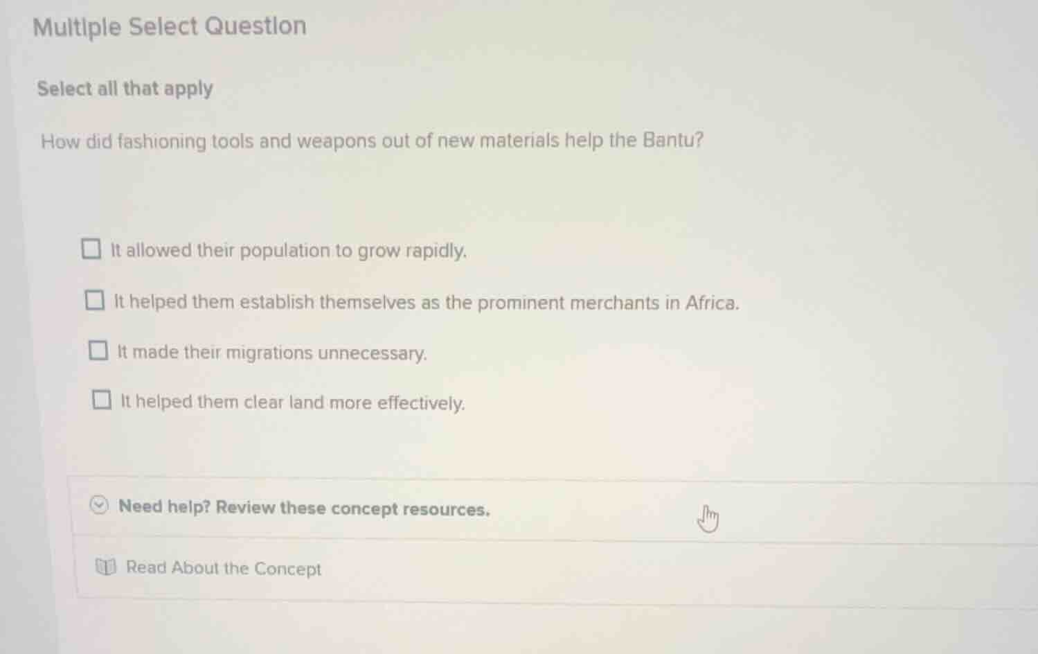 multiple select question select all that apply how did fashioning tools…