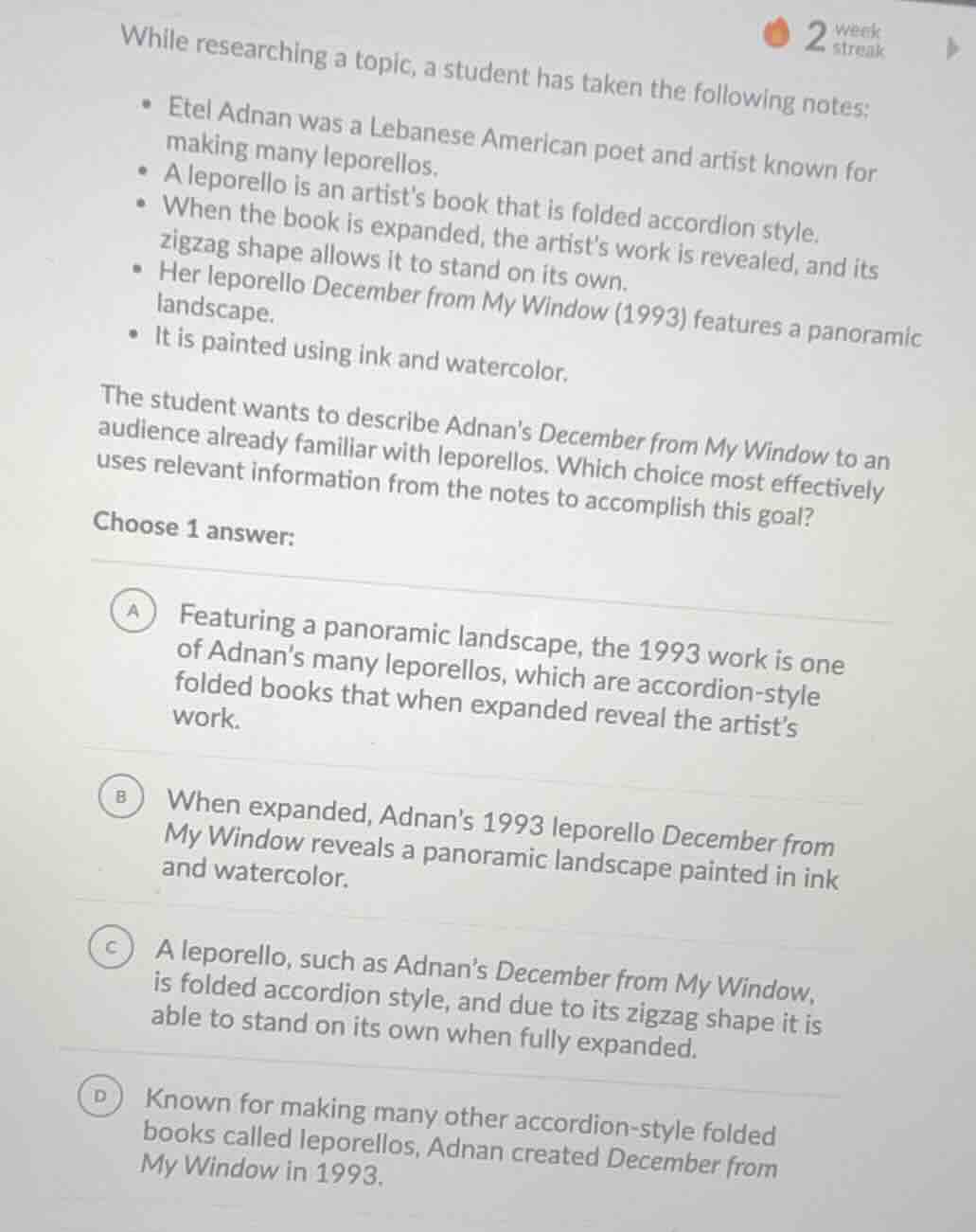 while researching a topic, a student has taken the following notes: * e…