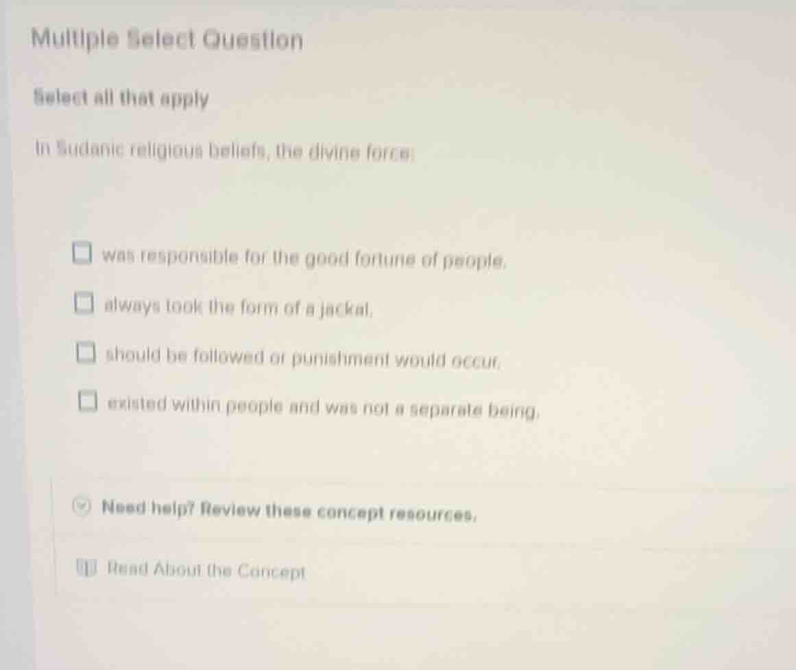 multiple select question select all that apply in sudanic religious bel…