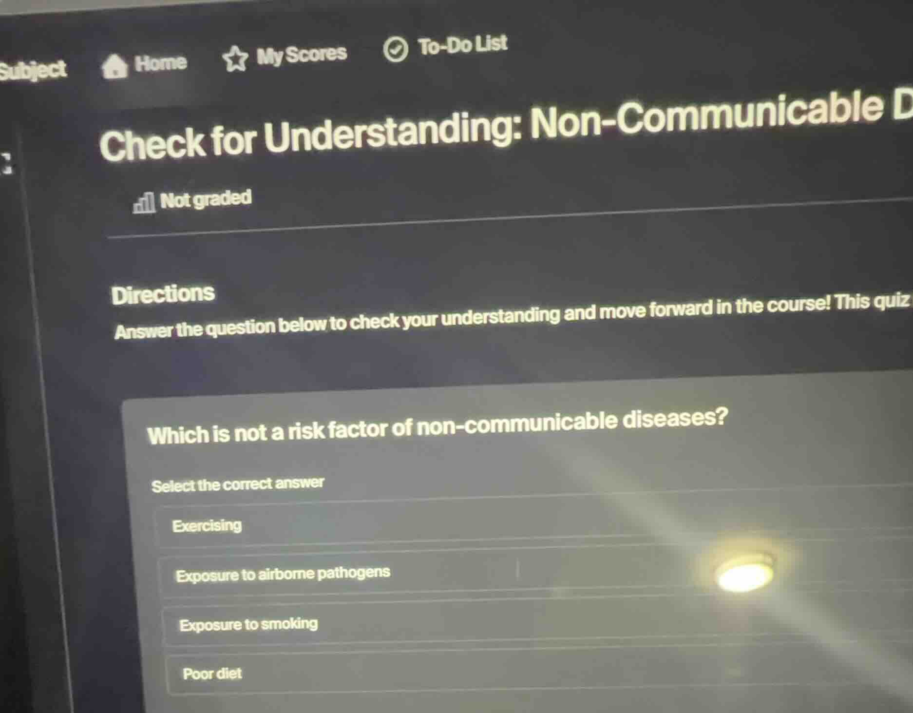 check for understanding: non-communicable diseases directions answer th…