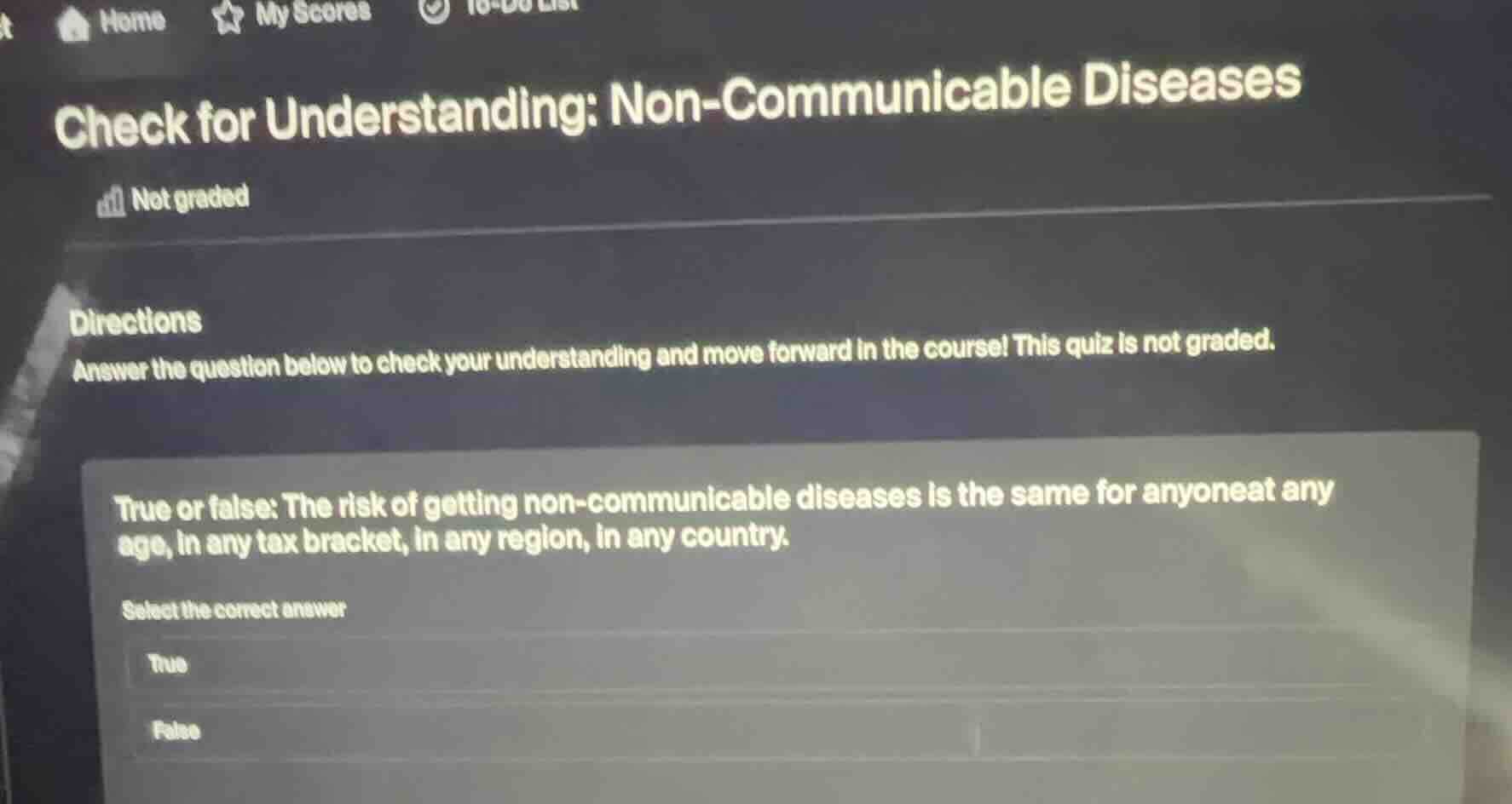 check for understanding: non-communicable diseases not graded direction…