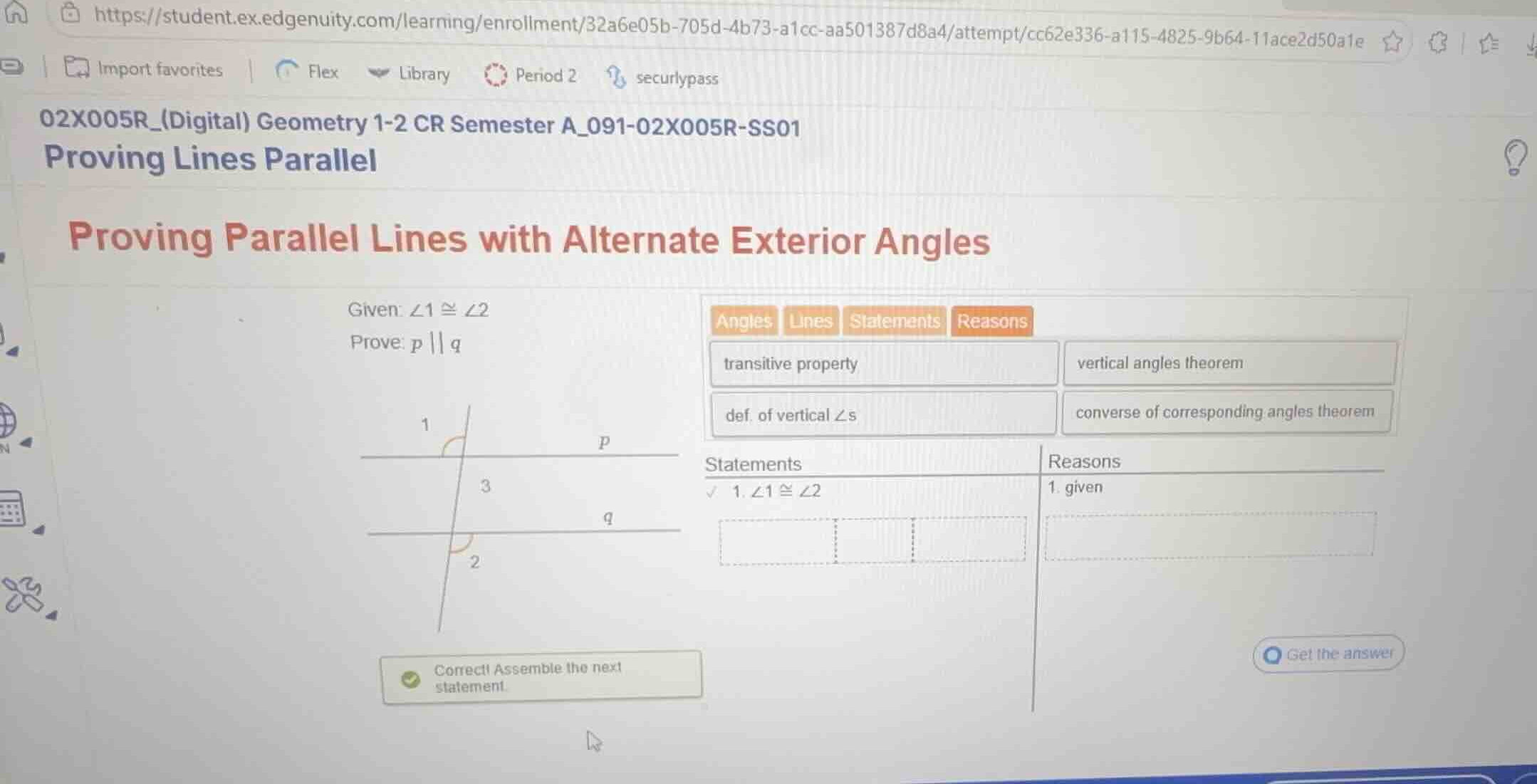 proving parallel lines with alternate exterior angles given: \\(\\angle…