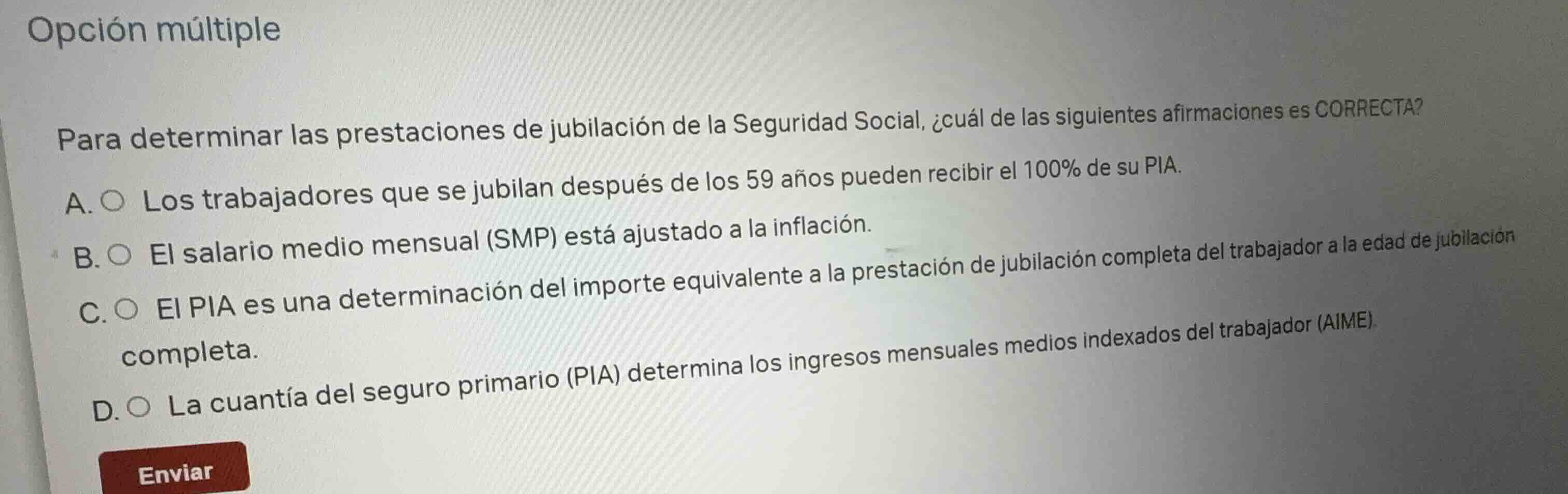 opción múltiple para determinar las prestaciones de jubilación de la se…
