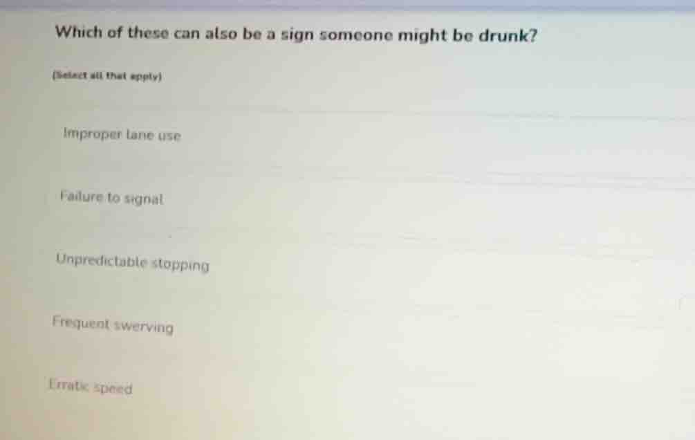 which of these can also be a sign someone might be drunk? (select all t…