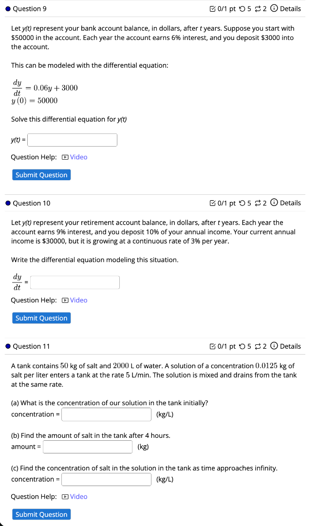 question 9 let (y(t)) represent your bank account balance, in dollars, …
