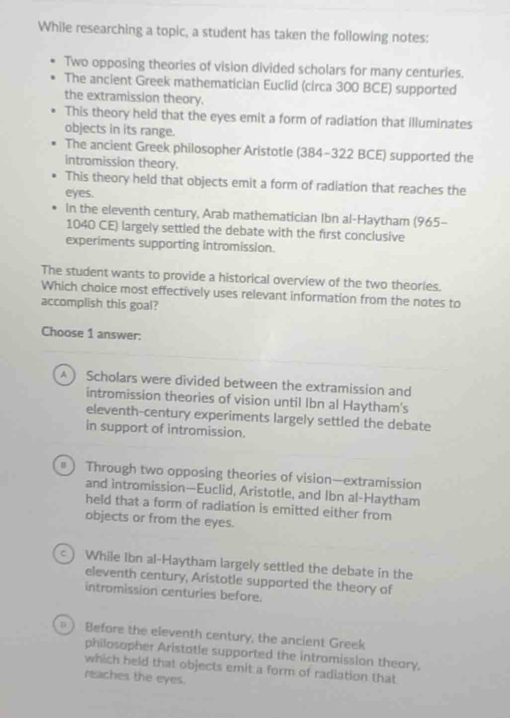 while researching a topic, a student has taken the following notes: * t…