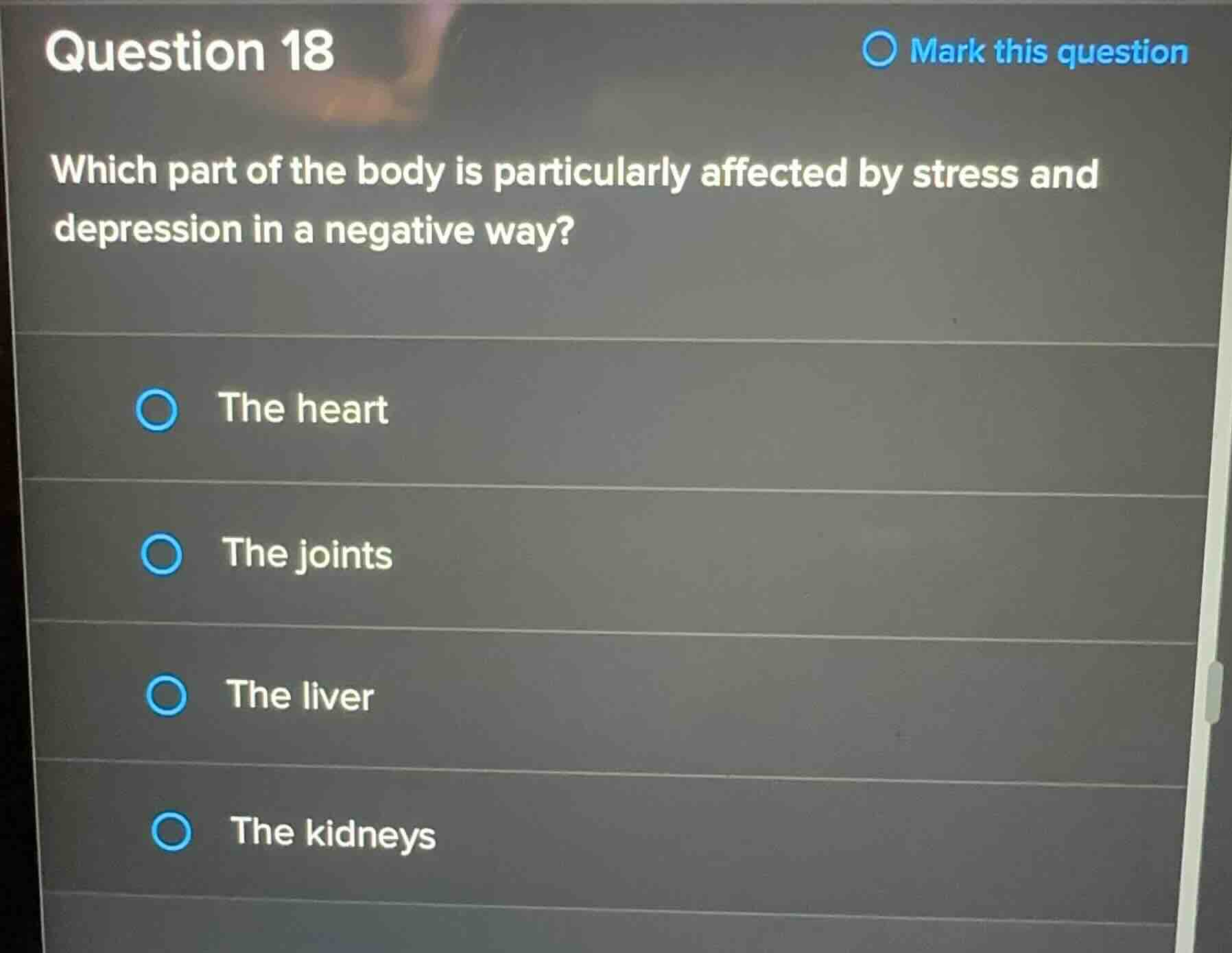 question 18 which part of the body is particularly affected by stress a…