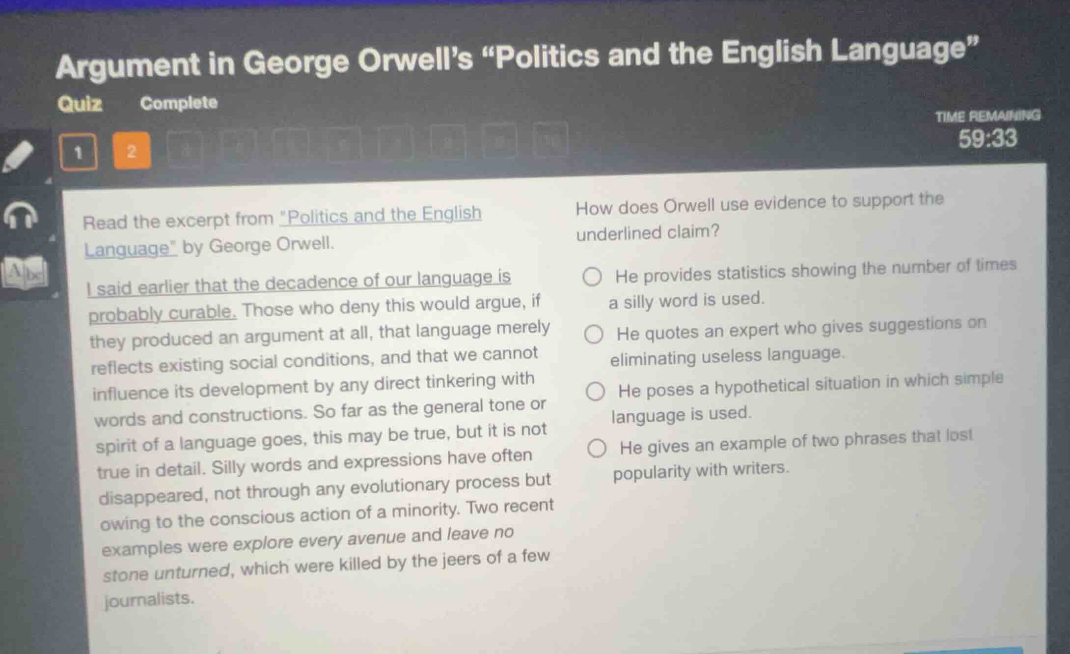 read the excerpt from \politics and the english language\ by george orw…