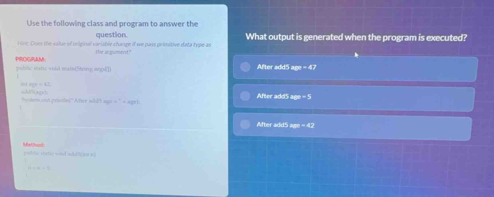 use the following class and program to answer the question. hint: does …