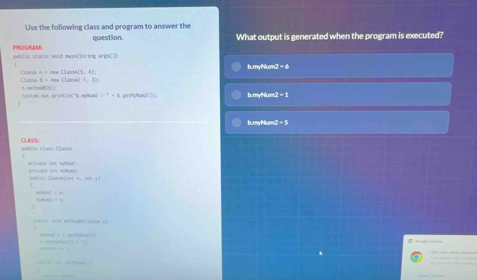use the following class and program to answer the question. program: pu…