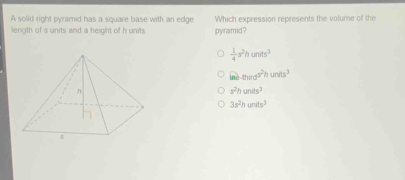a solid right pyramid has a square base with an edge length of \\(s\\) …