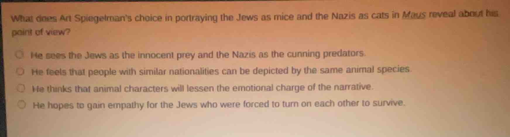 what does art spiegelmans choice in portraying the jews as mice and the…