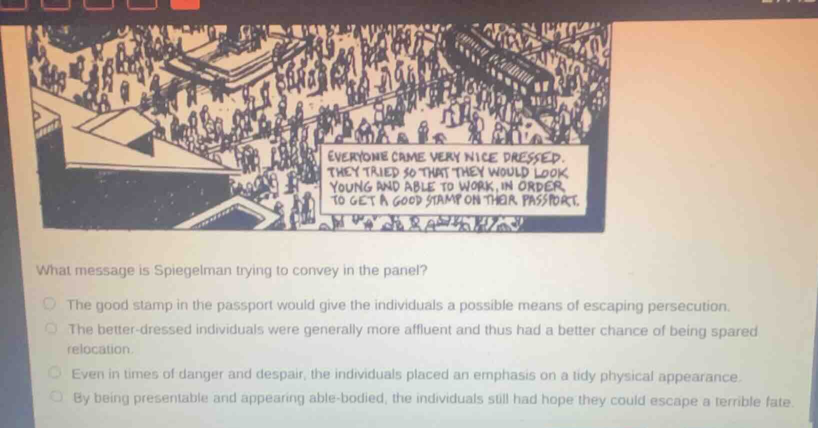 what message is spiegelman trying to convey in the panel? the good stam…