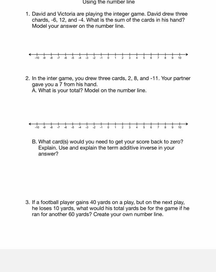 using the number line 1. david and victoria are playing the integer gam…