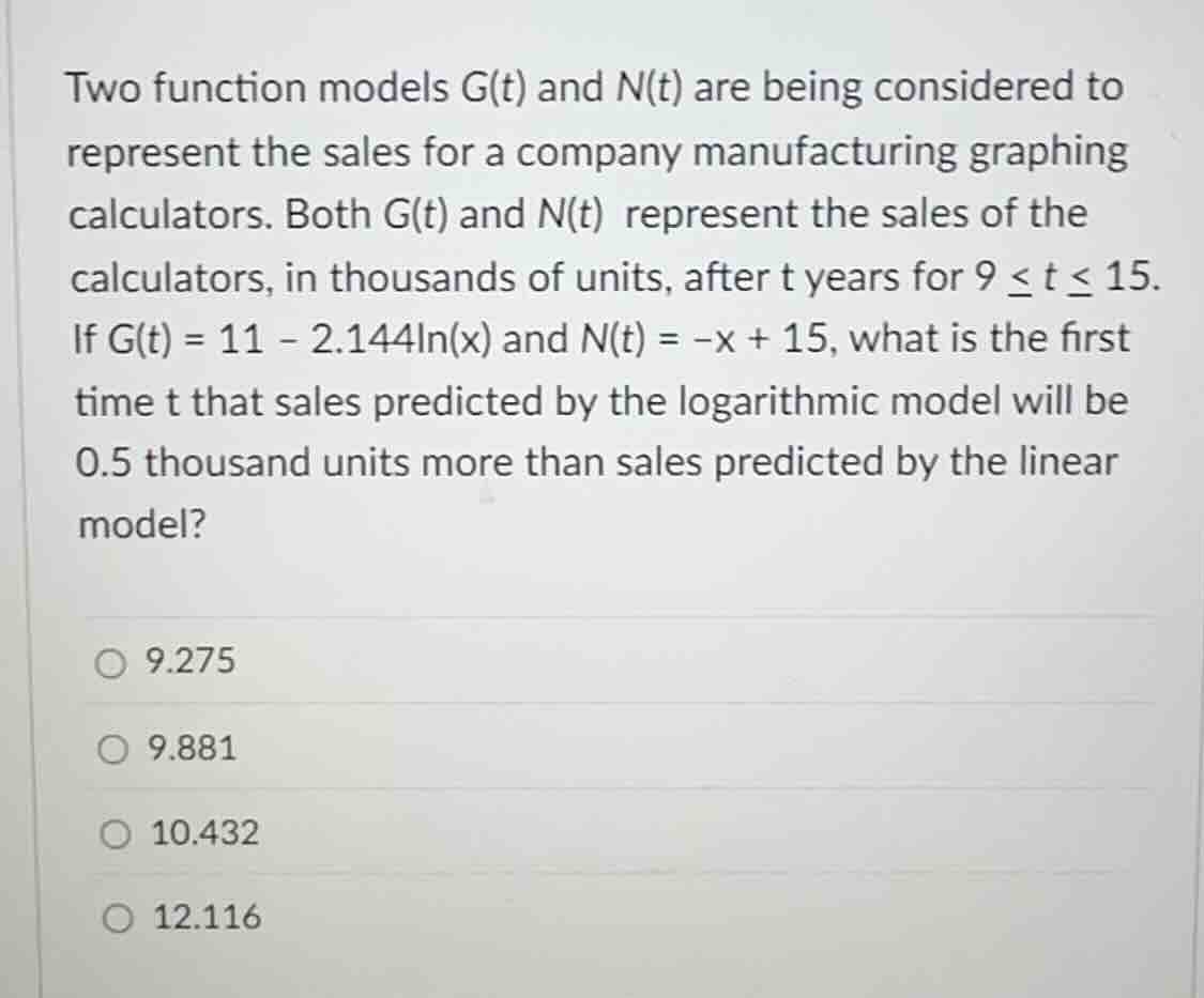 two function models \\(g(t)\\) and \\(n(t)\\) are being considered to r…
