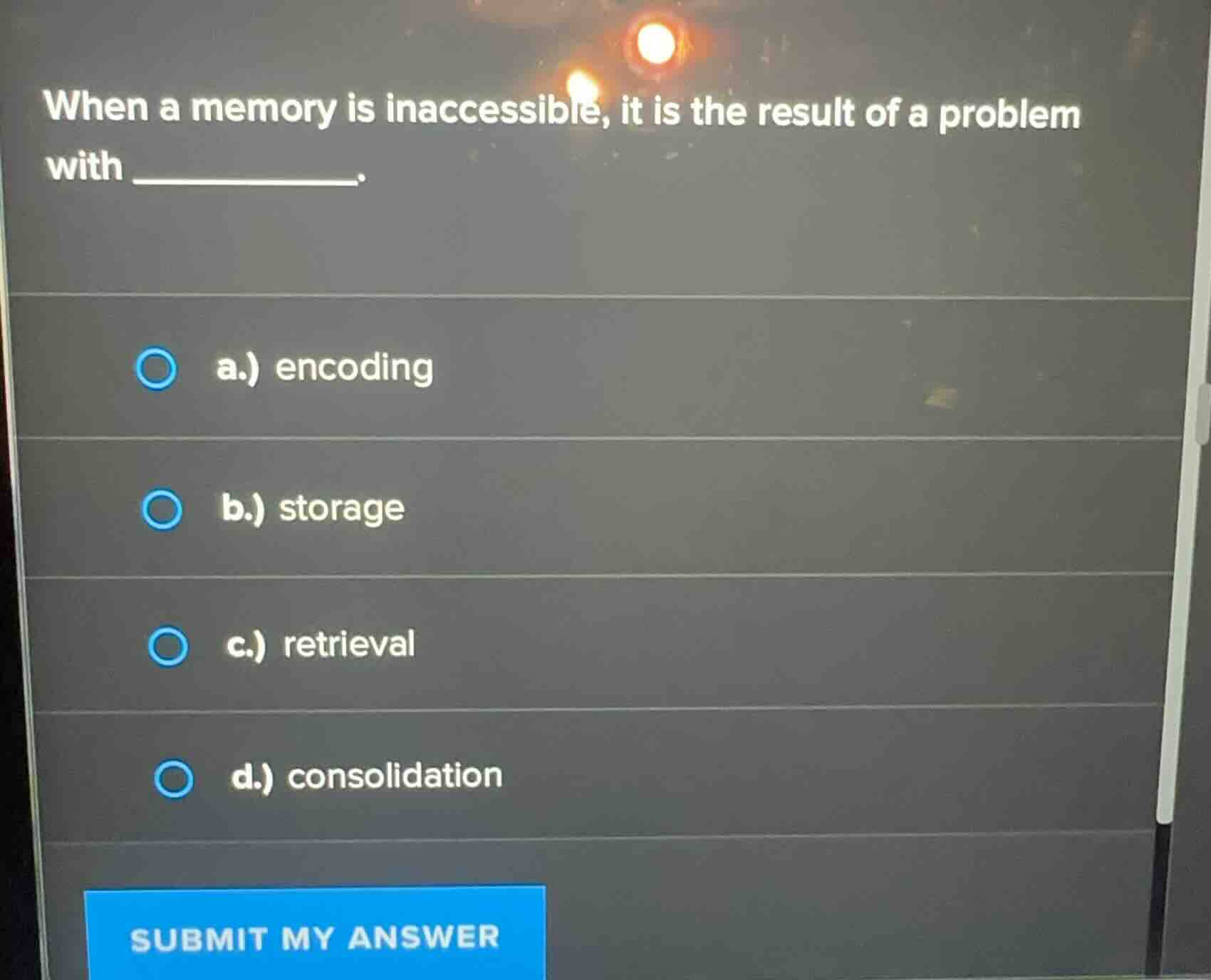 when a memory is inaccessible, it is the result of a problem with _____…