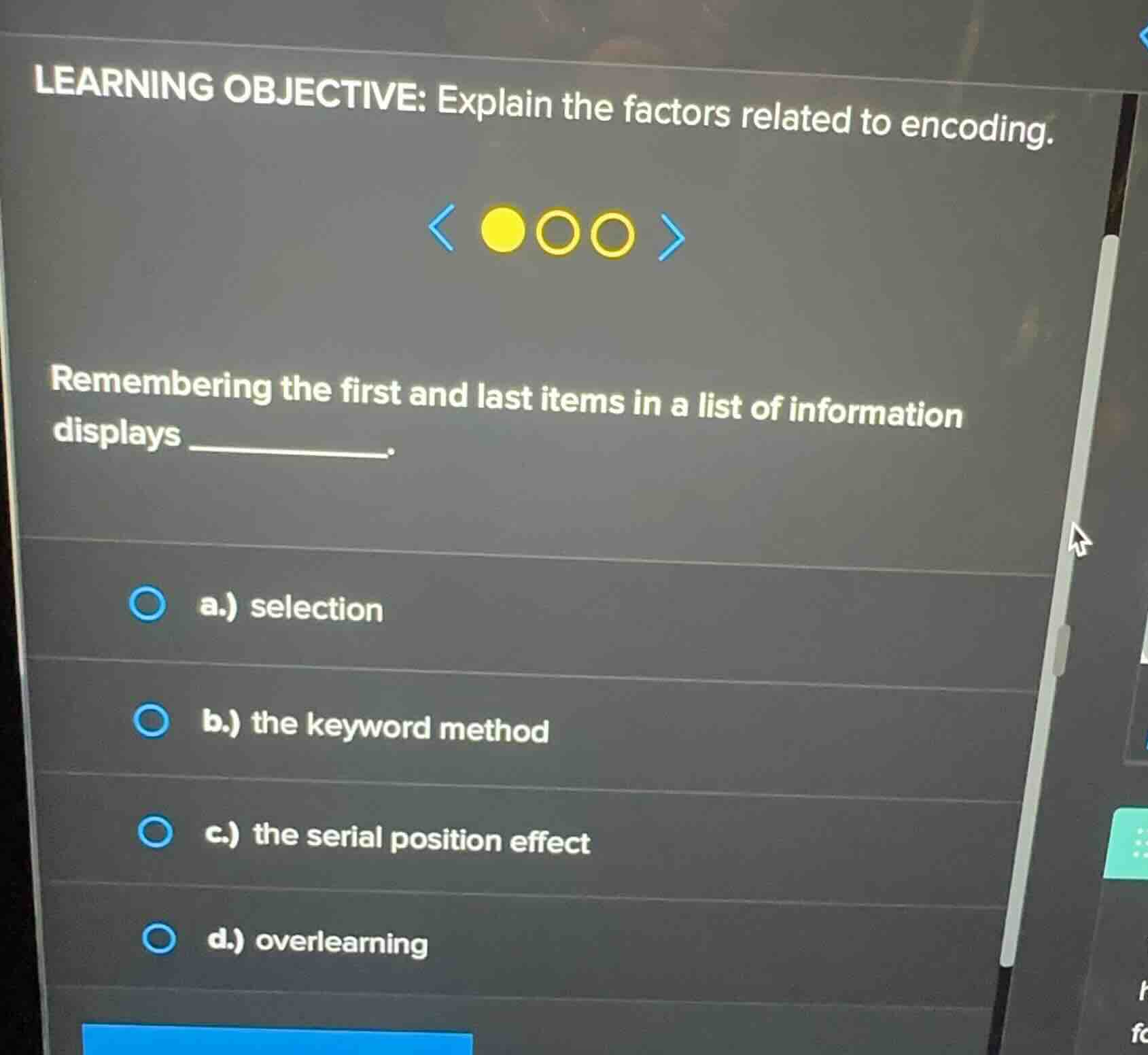 learning objective: explain the factors related to encoding. rememberin…