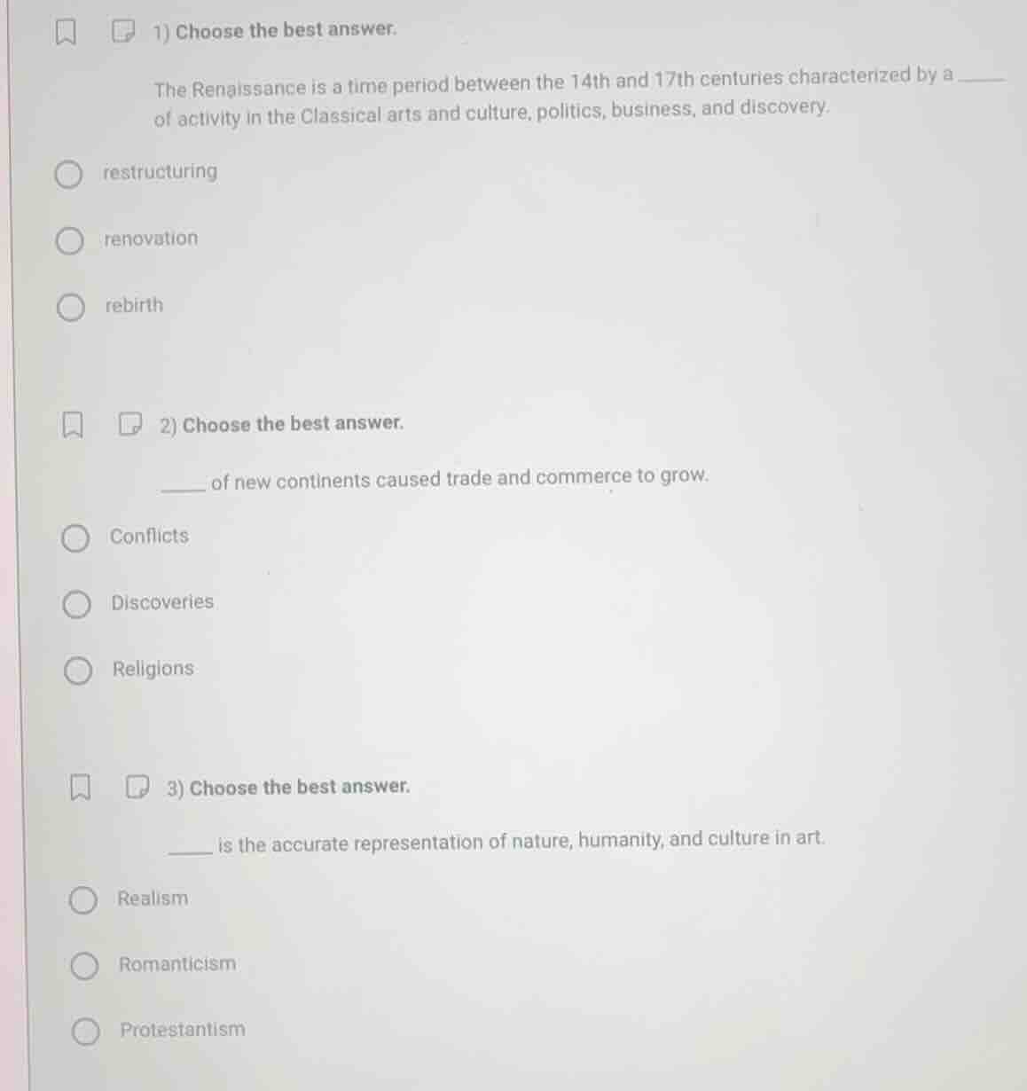 1) choose the best answer. the renaissance is a time period between the…