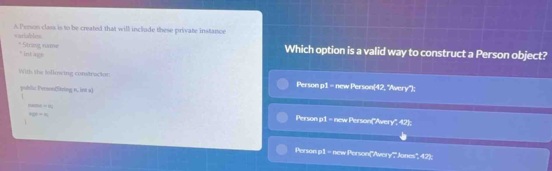 a person class is to be created that will include these private instanc…