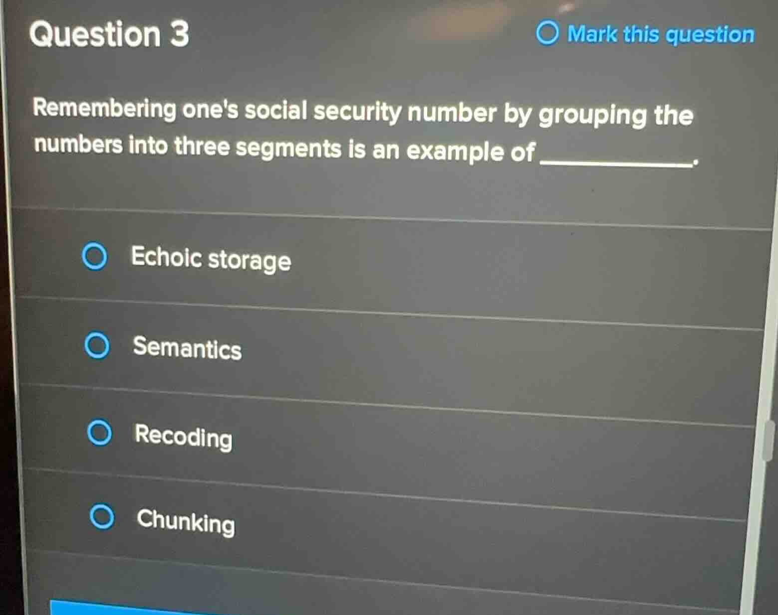 question 3 remembering ones social security number by grouping the numb…