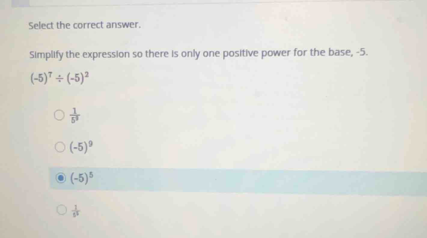 select the correct answer. simplify the expression so there is only one…