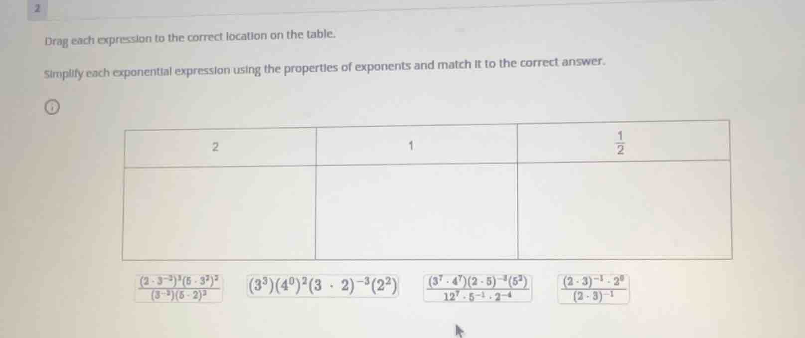 drag each expression to the correct location on the table. simplify eac…