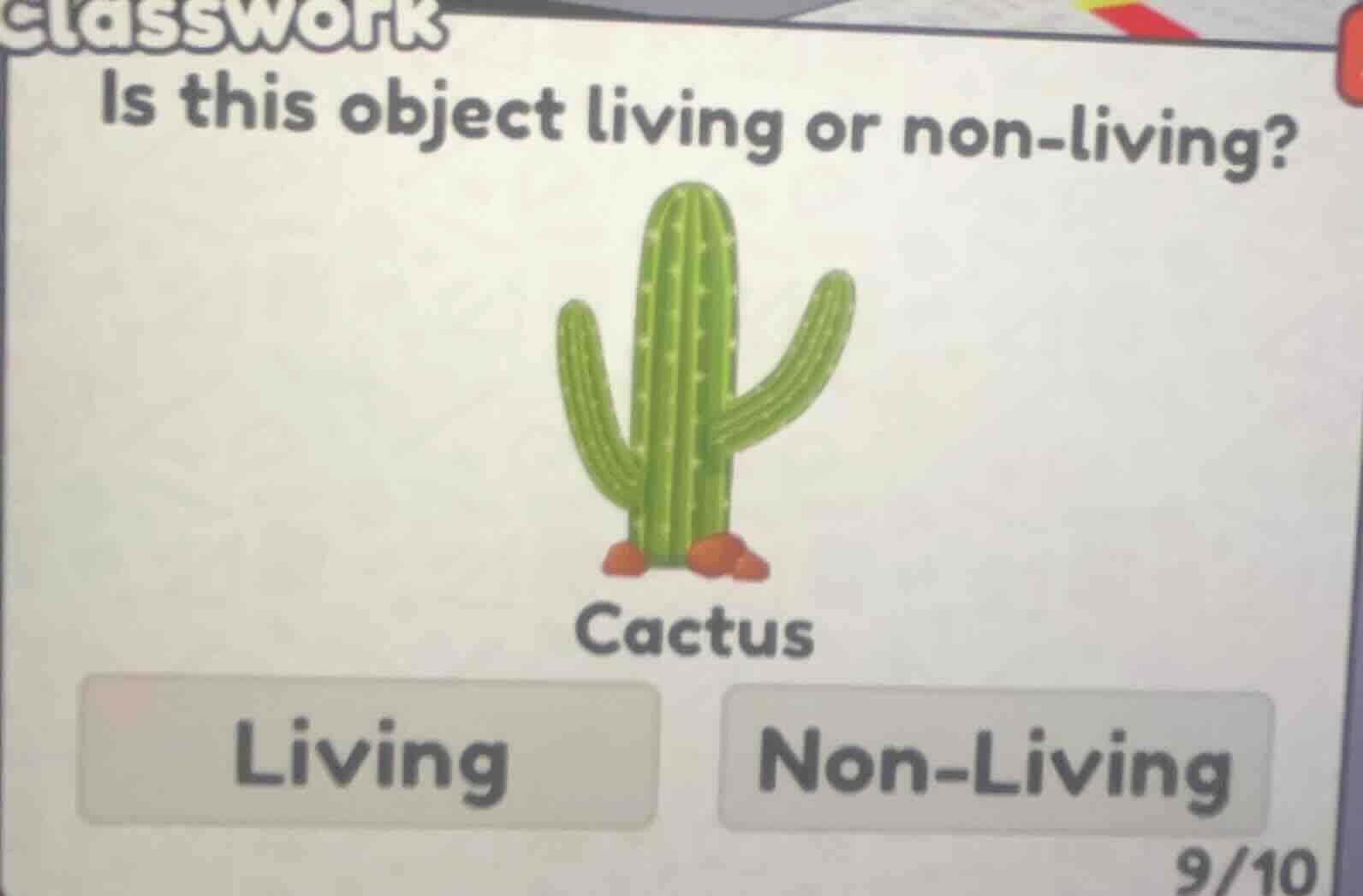is this object living or non-living? cactus living non-living