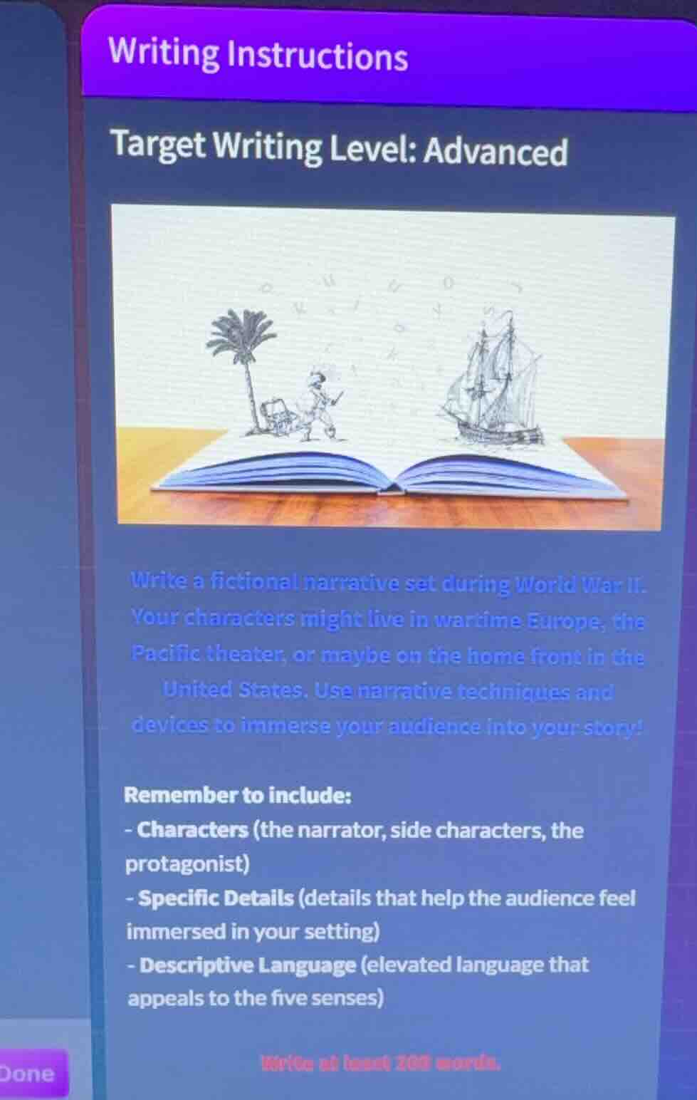 writing instructions target writing level: advanced write a fictional n…