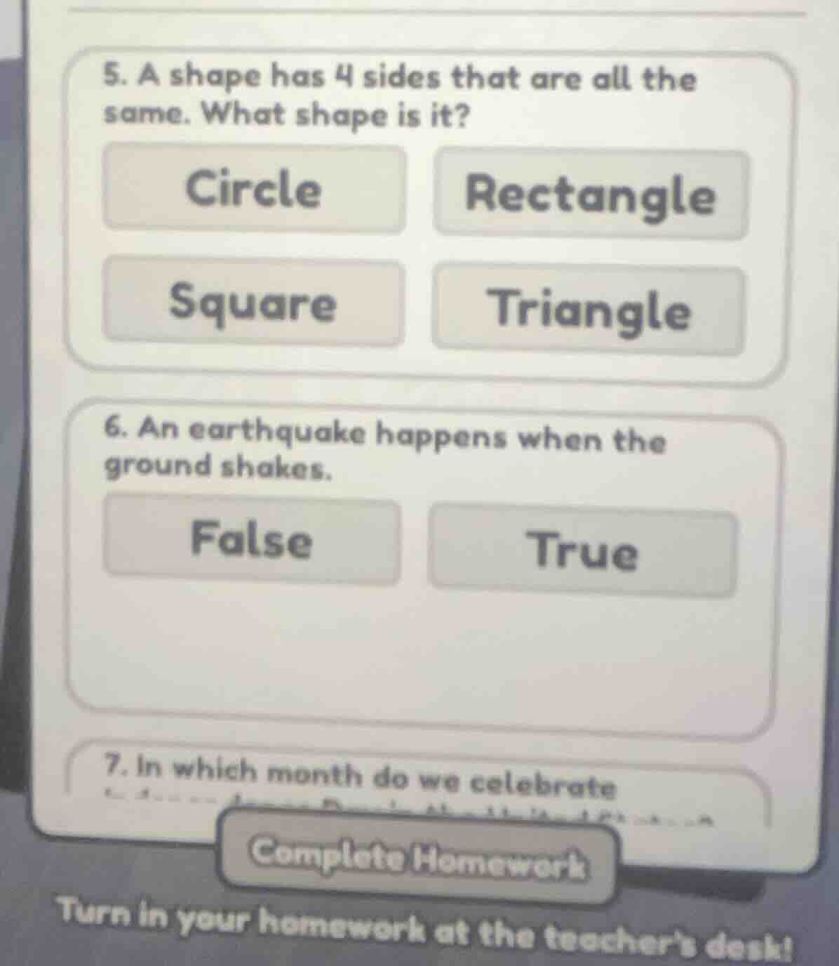5. a shape has 4 sides that are all the same. what shape is it? circle …