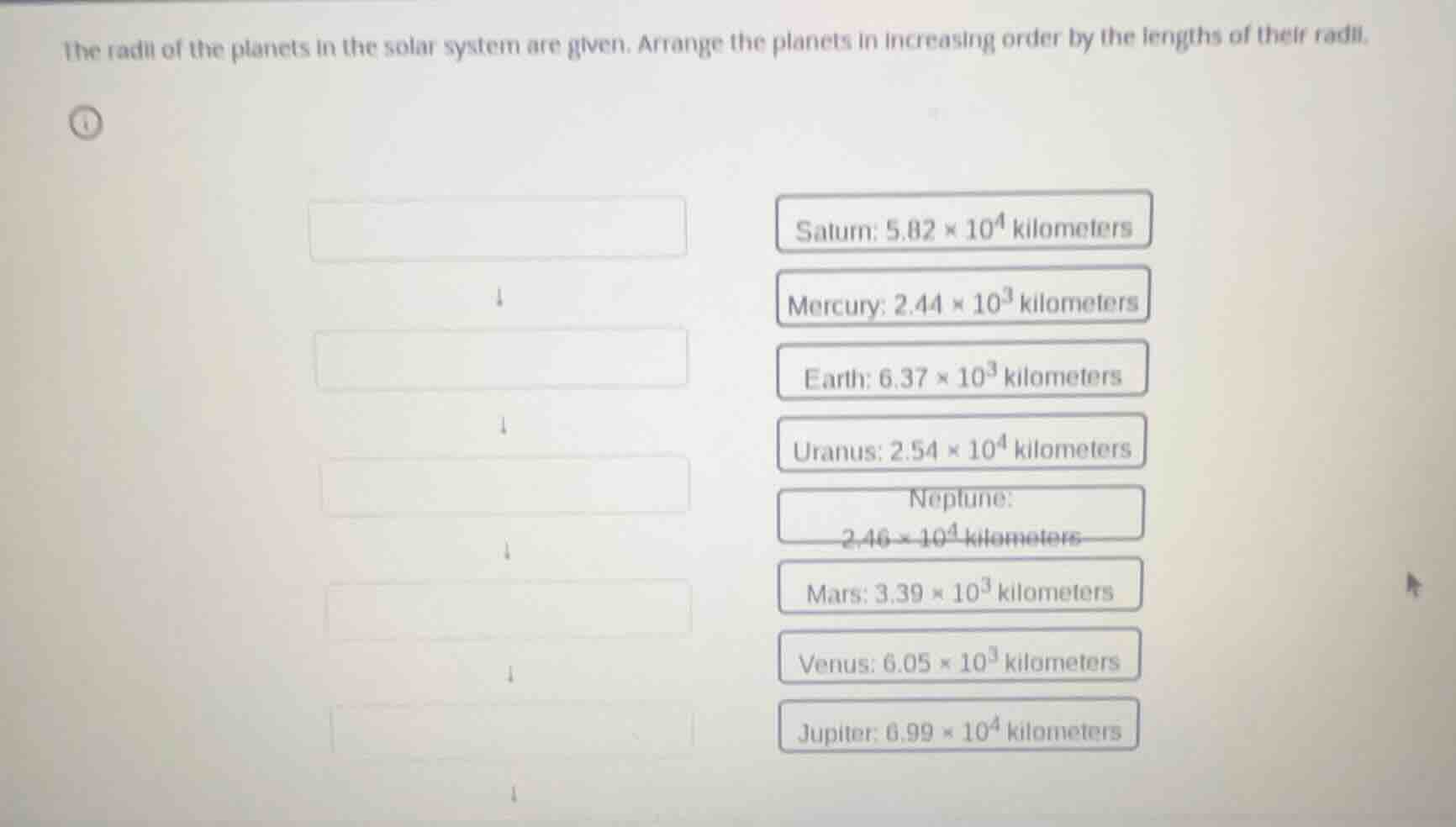 the radii of the planets in the solar system are given. arrange the pla…