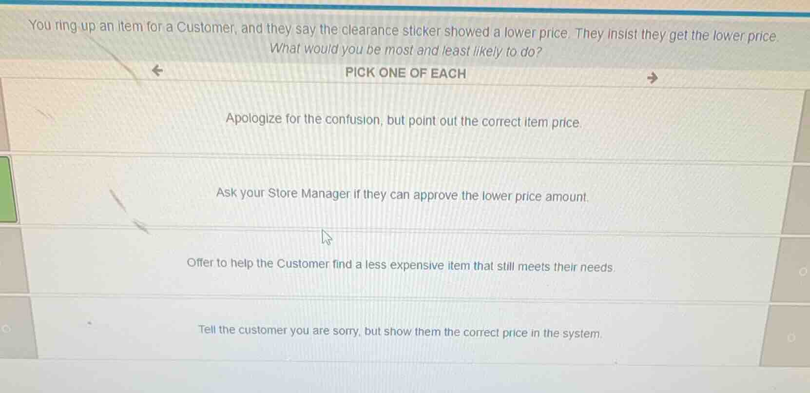 you ring up an item for a customer, and they say the clearance sticker …
