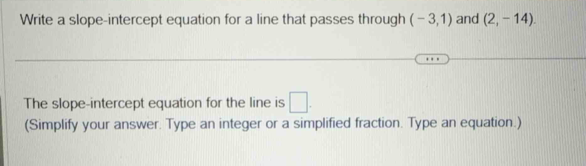 write a slope-intercept equation for a line that passes through \\((-3,…