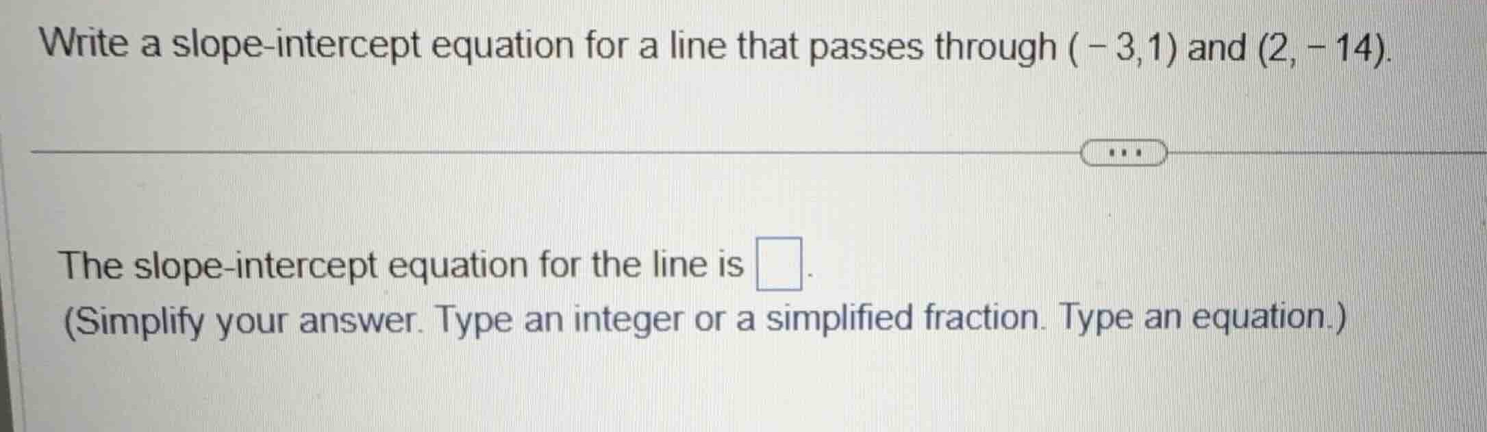 write a slope-intercept equation for a line that passes through \\((-3,…
