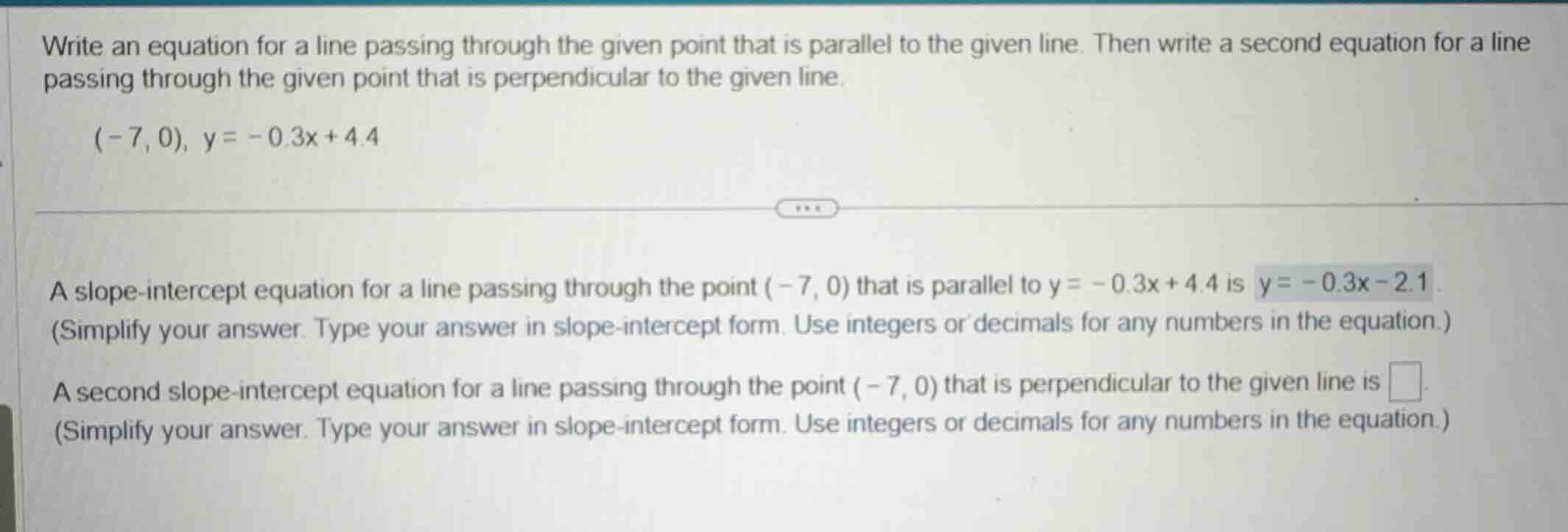 write an equation for a line passing through the given point that is pa…