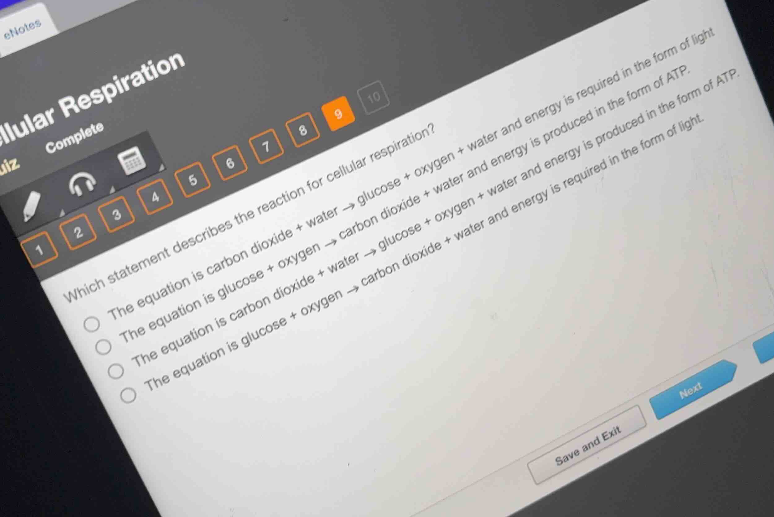 which statement describes the reaction for cellular respiration? - the …