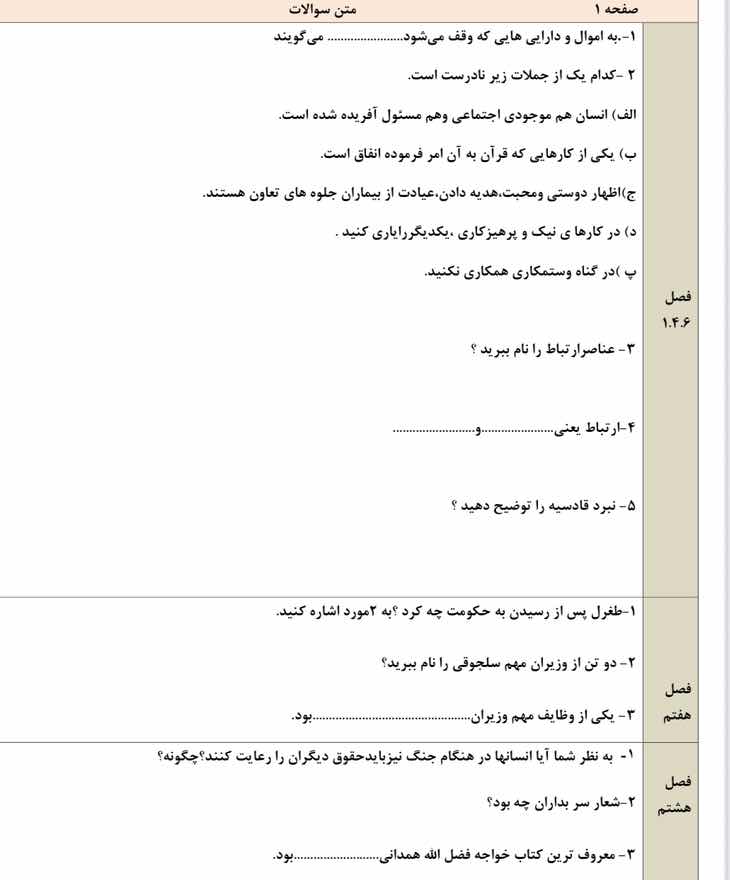 صفحه ۱ متن سوالات ۱- به اموال و دارایی هایی که وقف می شود .............…