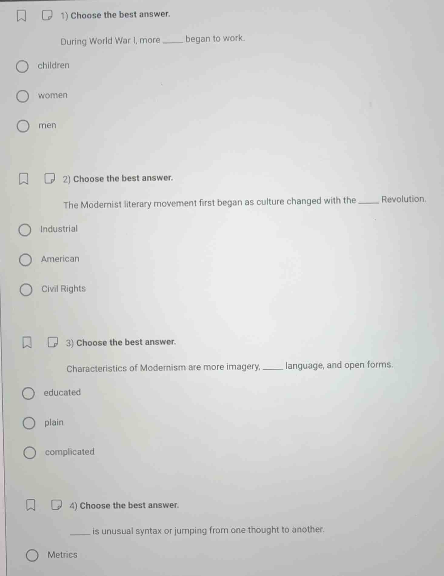 1) choose the best answer. during world war i, more ______ began to wor…