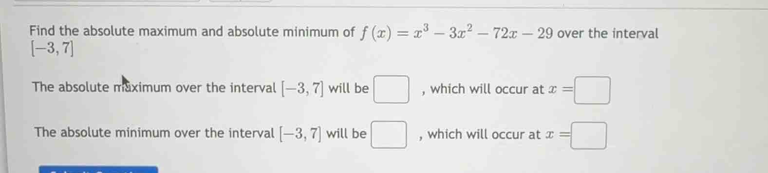 find the absolute maximum and absolute minimum of (f(x) = x^3 - 3x^2 - …