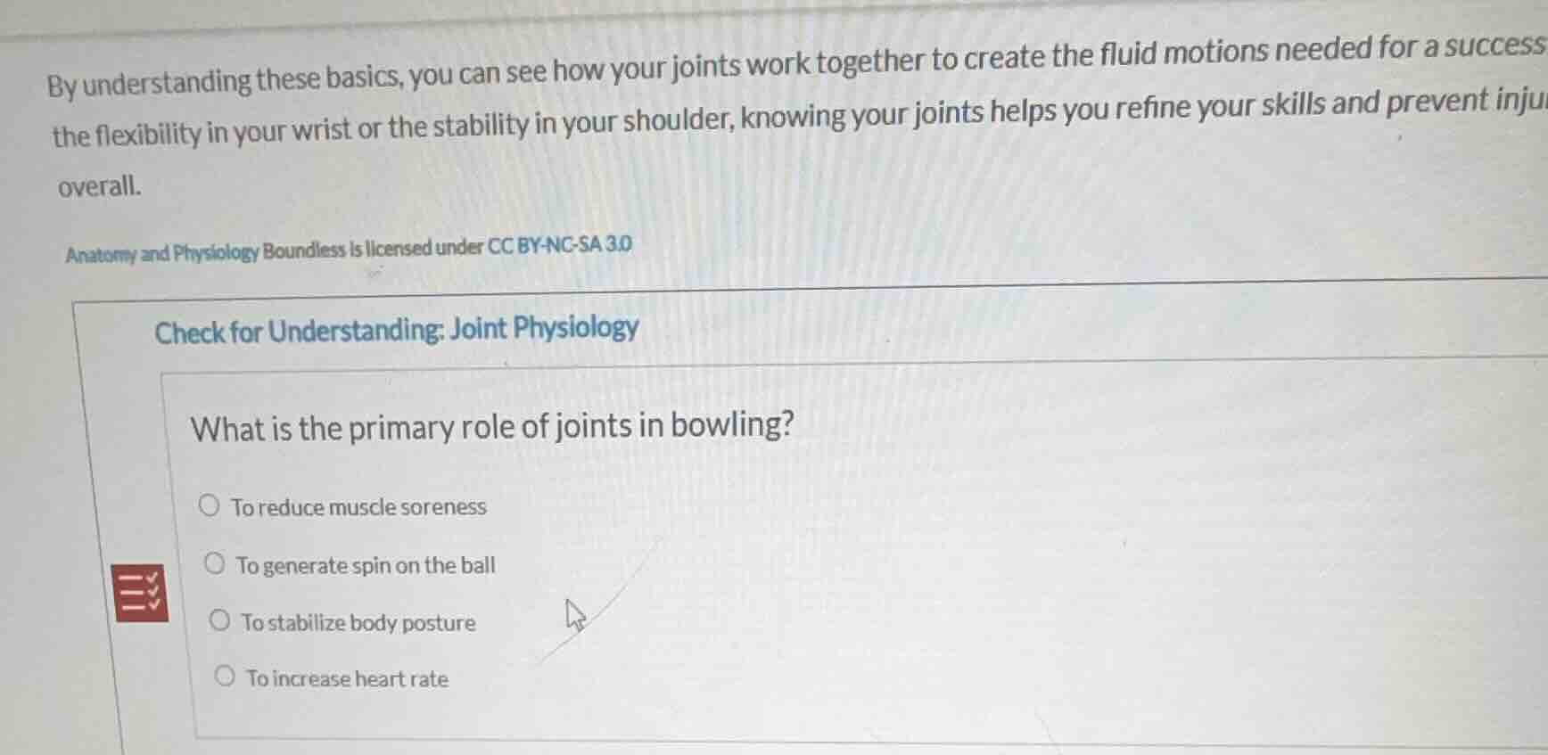 check for understanding: joint physiology what is the primary role of j…