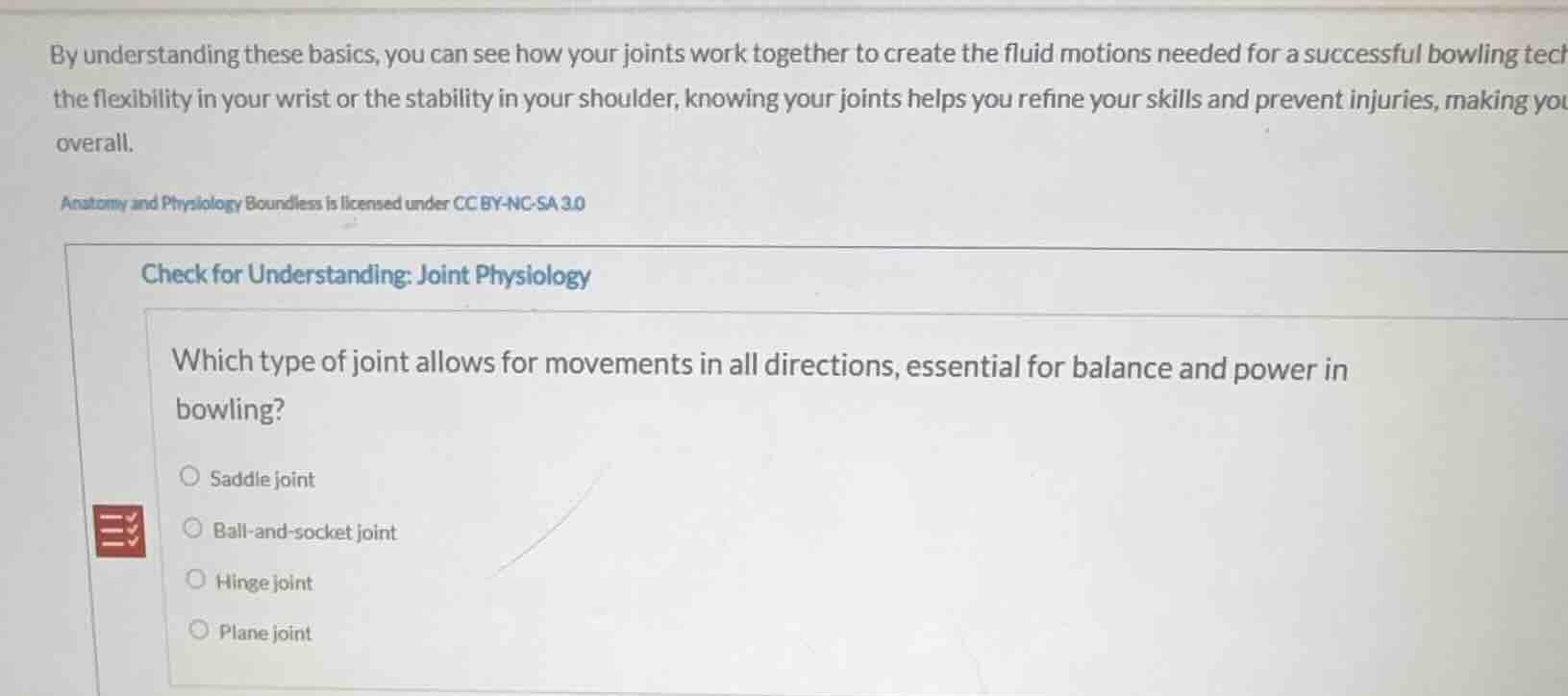 check for understanding: joint physiology which type of joint allows fo…