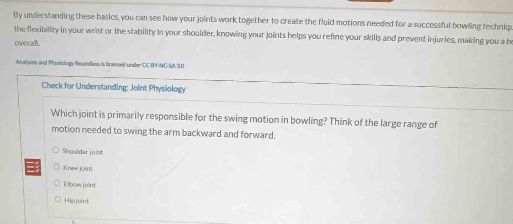 check for understanding: joint physiology which joint is primarily resp…