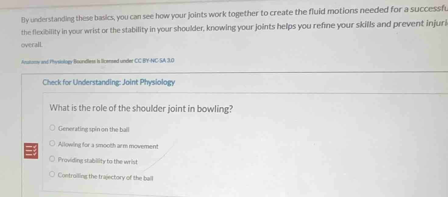 check for understanding: joint physiology what is the role of the shoul…