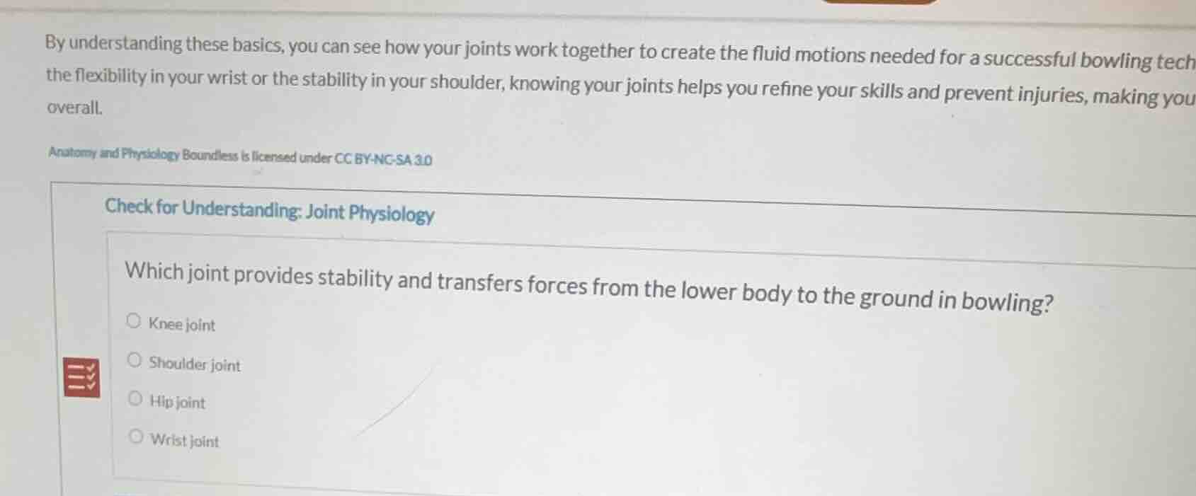 check for understanding: joint physiology which joint provides stabilit…