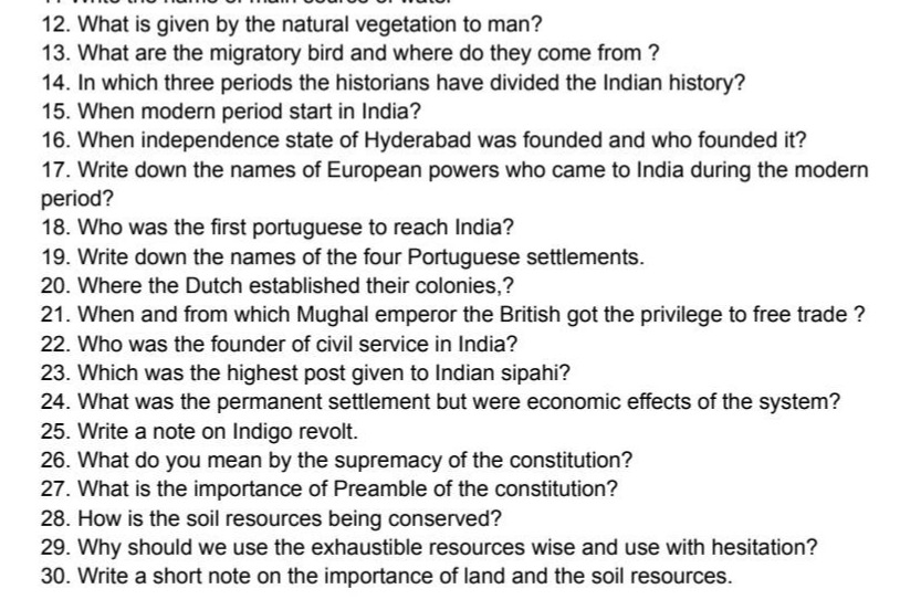 11. write the name of main source of water. 12. what is given by the na…